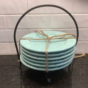 Cocktail Snack Bread and Butter Dishes w/Iron Caddy